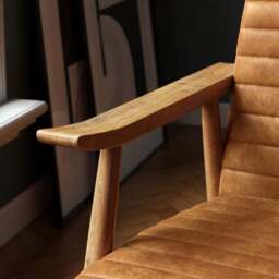 Quinn Faux Leather Wooden Arm Accent Chair - thumbnail 5