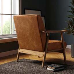 Quinn Faux Leather Wooden Arm Accent Chair - thumbnail 3