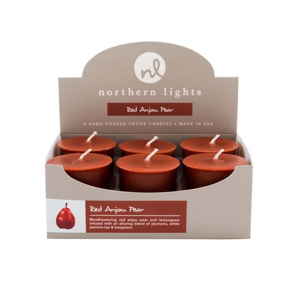 Northern Lights Set of 6 Red Anjou Pear Votive Candles - image 1