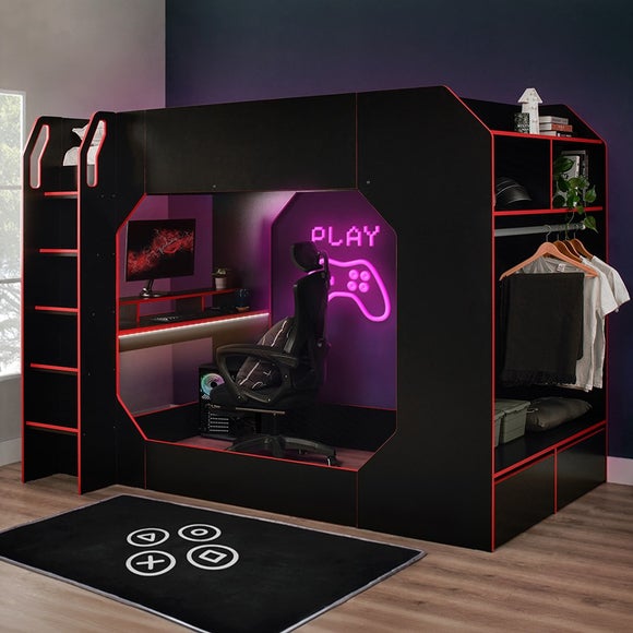 Boss Pod Gaming High Sleeper Small Double Bed Frame With Desk And Storage - image 1