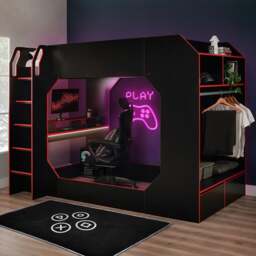 Boss Pod Gaming High Sleeper Small Double Bed Frame With Desk And Storage