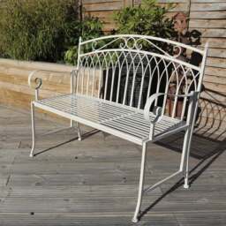 Wrought Iron 2 Seater White Bench - thumbnail 1
