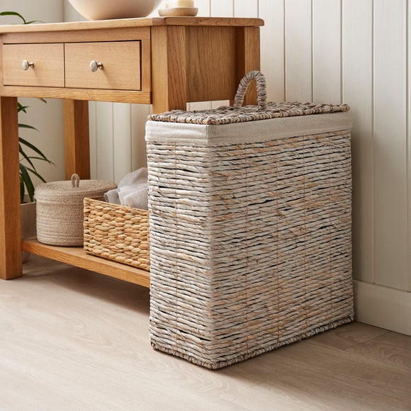 White Wash Wicker Slimline Laundry Basket
