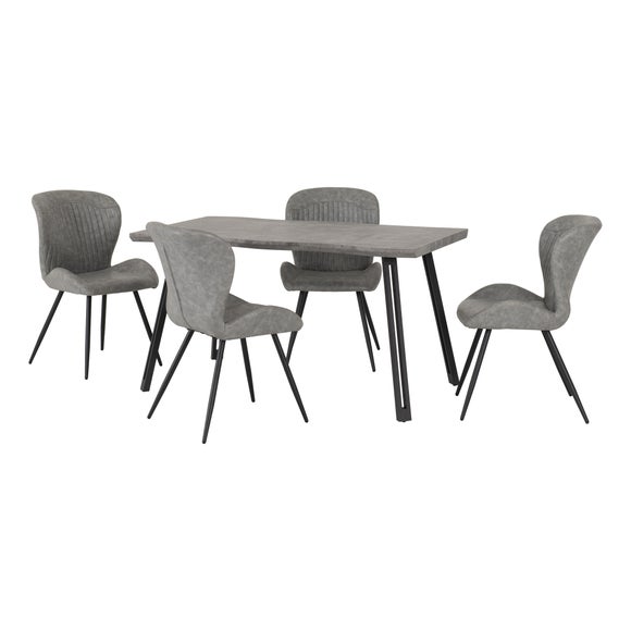 Quebec 4 Seater Wave Rectangular Dining Table with 4 Chairs, Grey Concrete Effect - image 1