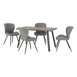 Quebec 4 Seater Wave Rectangular Dining Table with 4 Chairs, Grey Concrete Effect