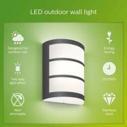 Philips Python Integrated LED Outdoor Wall Light, Cool White - thumbnail 4