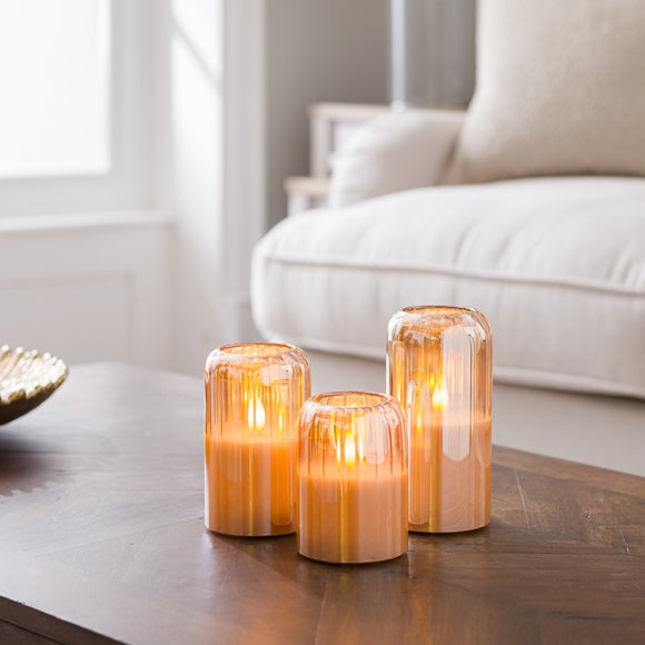 Set of 3 Amber Glass Domed LED Candles - image 1