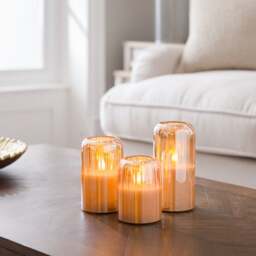 Set of 3 Amber Glass Domed LED Candles - thumbnail 1