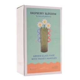 Raspberry Blossom Wavy Handled Green Glass Vase - thumbnail 3