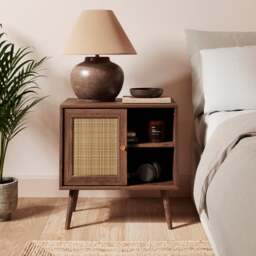 Jordyn Wide Bedside Table, Mango Wood Effect - thumbnail 1