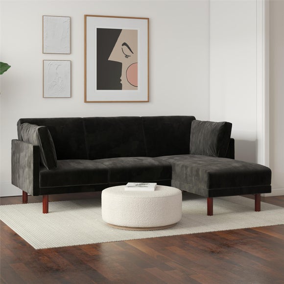 Clair Velvet Sprung Seat Corner Chaise Double Sofa Bed - image 1