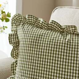 Gingham Frill Cotton Square Cushion Cover - thumbnail 2