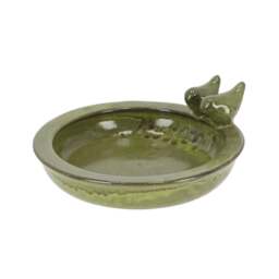 Fallen Fruits Green Ceramic Round Bird Bath - thumbnail 1