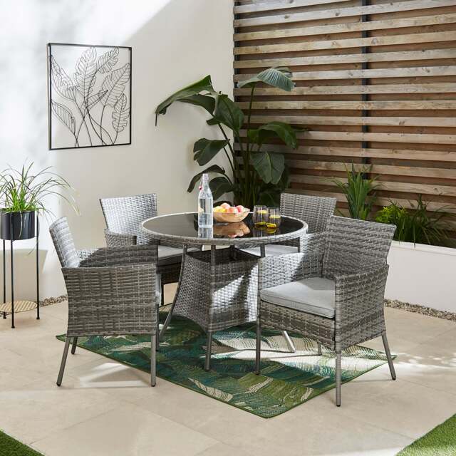 St Lucia Rattan Round Dining Set Grey Grey