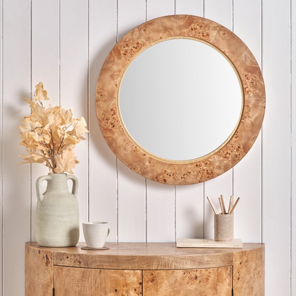 Newborough Burr Wood Effect Round Wall Mirror - image 1