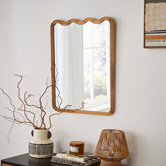 Rosa Mango Wood Ribbed Wiggle Rectangle Wall Mirror - image 1