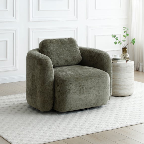 Max Olive Distressed Chenille Curved Swivel Accent Chair - image 1