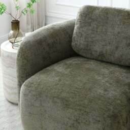 Max Olive Distressed Chenille Curved Swivel Accent Chair - thumbnail 5