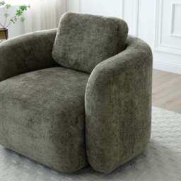 Max Olive Distressed Chenille Curved Swivel Accent Chair - thumbnail 4