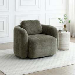 Max Olive Distressed Chenille Curved Swivel Accent Chair - thumbnail 1