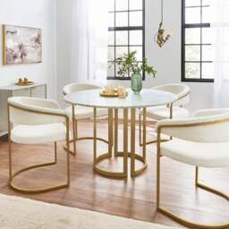 Sascha 4 Seater Round Dining Table, Marble - thumbnail 1