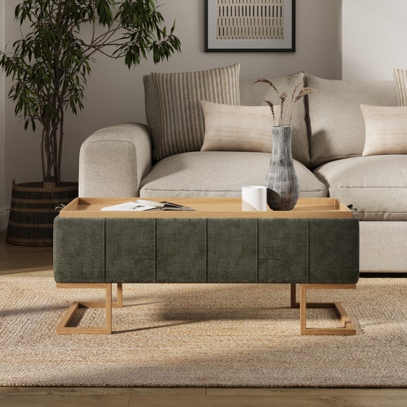 Holland Distressed Chenille Tray Table Ottoman by Dunelm