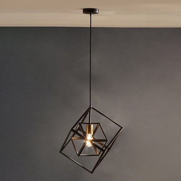 Alessio Matt Black Metal Cube Pendant Light - image 1