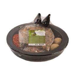 Fallen Fruits Bird Bath Ceramic Black Round with Bird Food - thumbnail 1