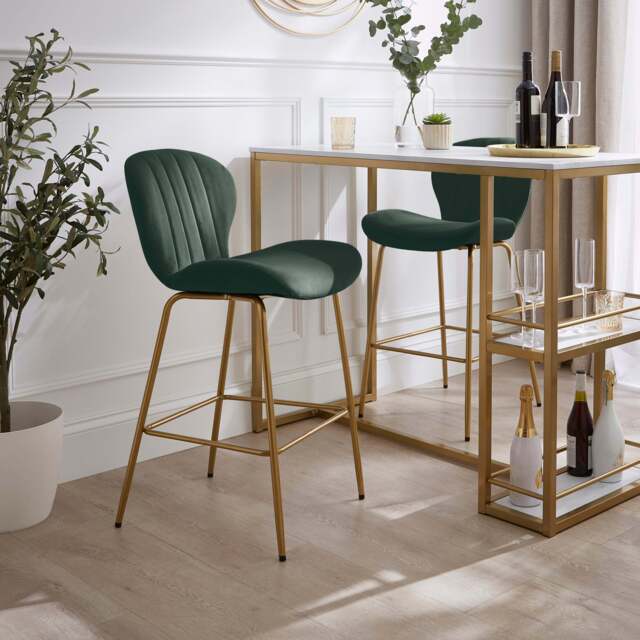 Lila Counter Height Bar Stool, Velvet green