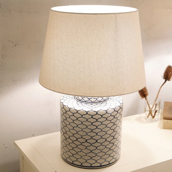 Demetri Grey and Blue Detail Ceramic Table Lamp - image 1
