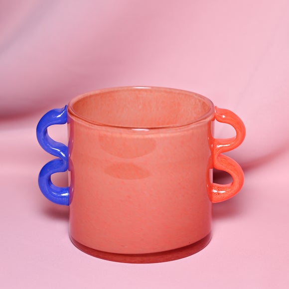 Raspberry Blossom Wavy Handled Orange Glass Vase - image 1