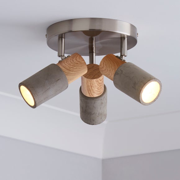 Inka Concrete Wood Effect 3 Light Semi Flush Spotlight - image 1