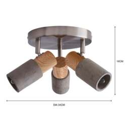 Inka Concrete Wood Effect 3 Light Semi Flush Spotlight - thumbnail 6