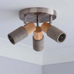 Inka Concrete Wood Effect 3 Light Semi Flush Spotlight - thumbnail 2
