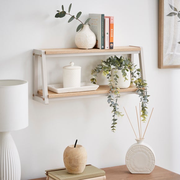 Ainsley 2 Tier Stone & Oak Effect Wall Shelf - image 1