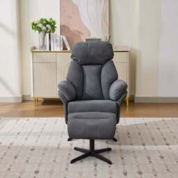 Edinburgh Faux Suede Swivel Chair with Footstool - thumbnail 2