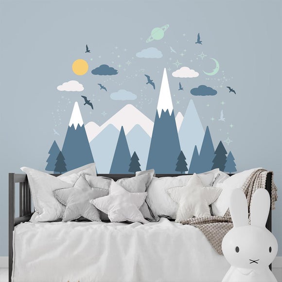 Walplus Blue Mountains Under The Glowing Sky Wall Stickers - image 1