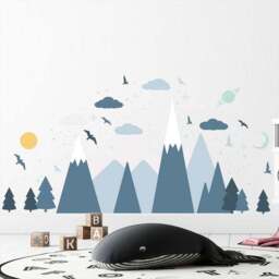 Walplus Blue Mountains Under The Glowing Sky Wall Stickers - thumbnail 3