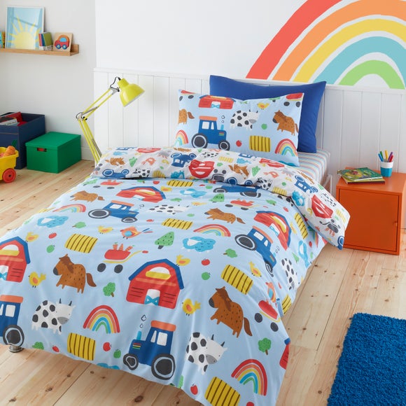 Farmyard Blue Duvet Cover and Pillowcase Set by Dunelm