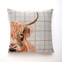 Highland Cow White Cushion - thumbnail 1