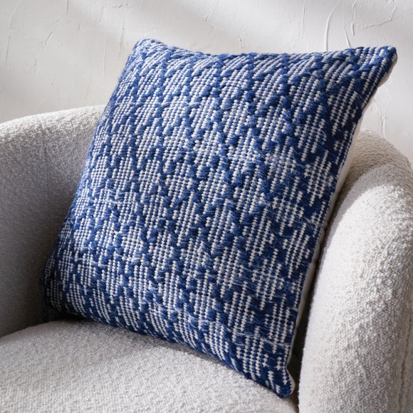 Set of 3 Denim Blue Ikat Square Scatter Cushions - image 1
