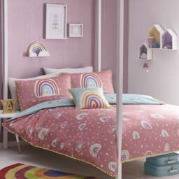 Rainbow Pom Pom 100% Cotton Single Duvet Cover & Pillowcase Set - thumbnail 1