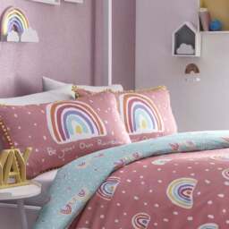 Rainbow Pom Pom 100% Cotton Single Duvet Cover & Pillowcase Set - thumbnail 2