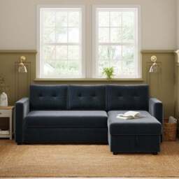 Barker Velvet Trundle Corner Chaise Sofa Bed - thumbnail 2
