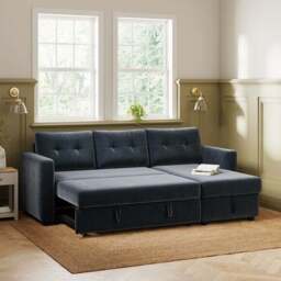 Barker Velvet Trundle Corner Chaise Sofa Bed - thumbnail 4