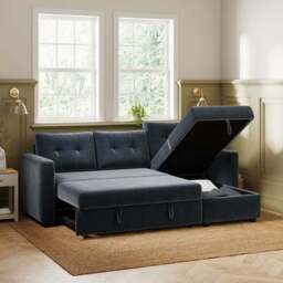 Barker Velvet Trundle Corner Chaise Sofa Bed - thumbnail 5