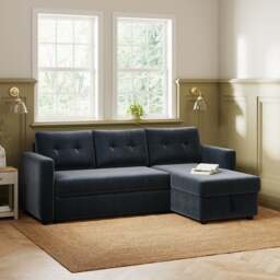 Barker Velvet Trundle Corner Chaise Sofa Bed - thumbnail 1