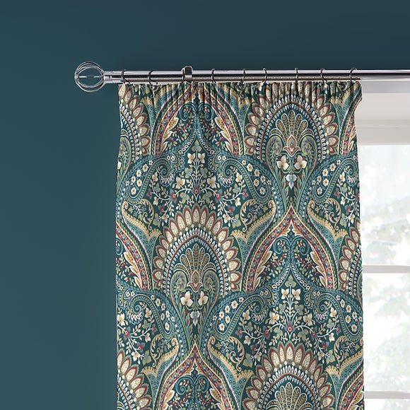 Palais Teal 168 x 183cm Pencil Pleat Curtains With Tie Backs - image 1