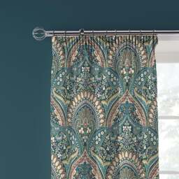 Palais Teal 168 x 183cm Pencil Pleat Curtains With Tie Backs - thumbnail 1