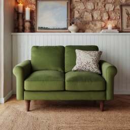 Maeve Compact Olive Velvet 2 Seater Sofa - thumbnail 1
